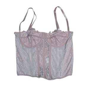 Lace corset, pale, peachy, pink, underwire, hook, and eye back closure, small